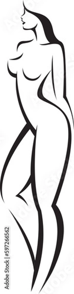 Obraz Vector silhouette of a beautiful woman in full length. Young woman in a beautiful pose stylized image on a white background,