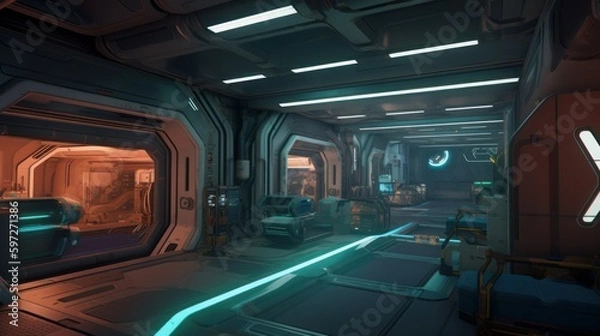 Fototapeta Create a sci-fi space station with sleek technology and high-tech weaponry