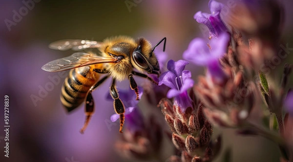 Fototapeta Close-up Bee Gathering Nectar From Flower Image