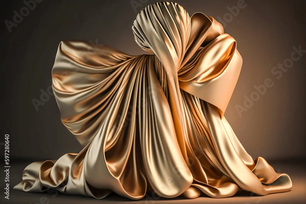 Fototapeta Abstract Gold silk background. Luxury cloth or wave liquid. Abstract pleated texture cloth soft wave, creases of satin, silk, and smooth elegant cotton. Shiny satin. Made with Generative AI