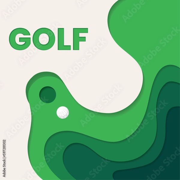 Fototapeta Top view of a golf field paper art style Vector