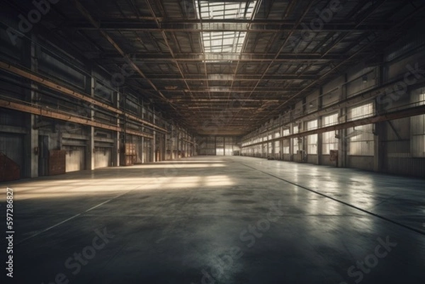 Fototapeta Huge area for business expansion. Warehouse in logistic center. Automatic logistics management. AI generated