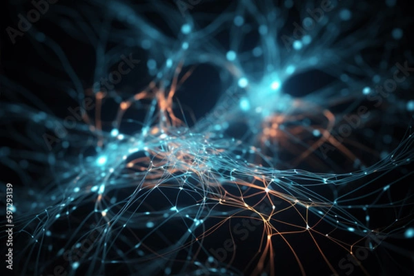 Fototapeta Neural connection, bright lights, synapses