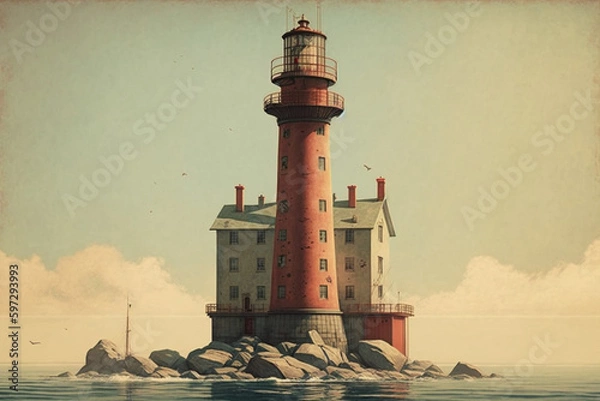 Fototapeta lighthouse in the port made with generative ai