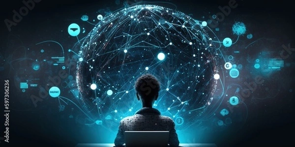 Obraz Man working on laptop, IOT concept