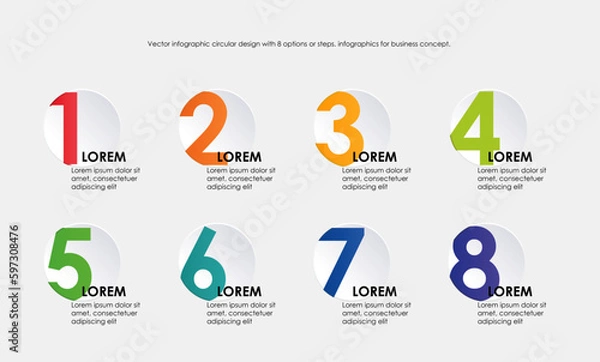 Obraz Vector Infographic label design with 8 options or steps in a circle. Infographics for business concept. Can be used for presentations banner, workflow layouts, process diagrams, flow char