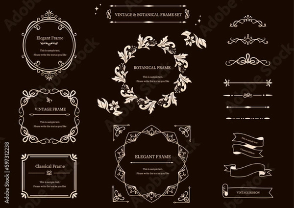 Fototapeta ビンテージ　エレガント　クラシック　アンティーク　リボン　フレームのセット