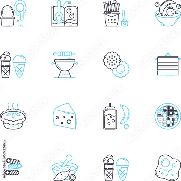 Fototapeta Culinary marketplace linear icons set. ere are original word keywords about Culinary marketplace:, Food, Cuisine, Cooking, Ingredients, Recipes, Flavors line vector and concept signs. Spices,Aromas