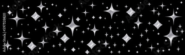 Obraz metallic silver cute stars on a black background vector illustration
