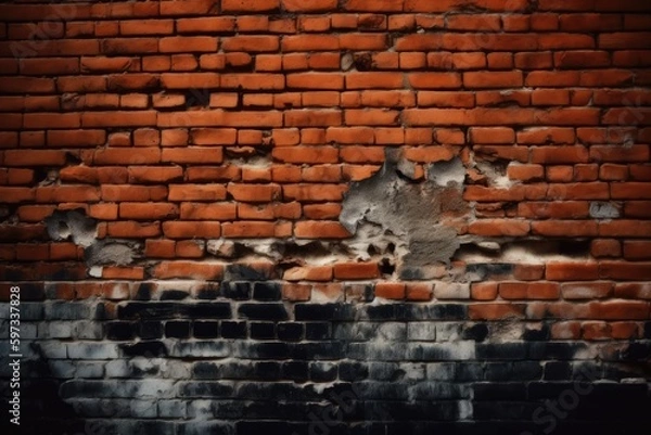 Fototapeta damaged brick wall with a visible crack. Generative AI