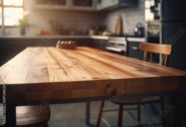 Obraz Kitchen background with counter top view, generative ai