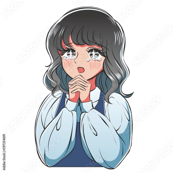 Obraz レトロ少女アニメ風・感動する女性のベクターアート