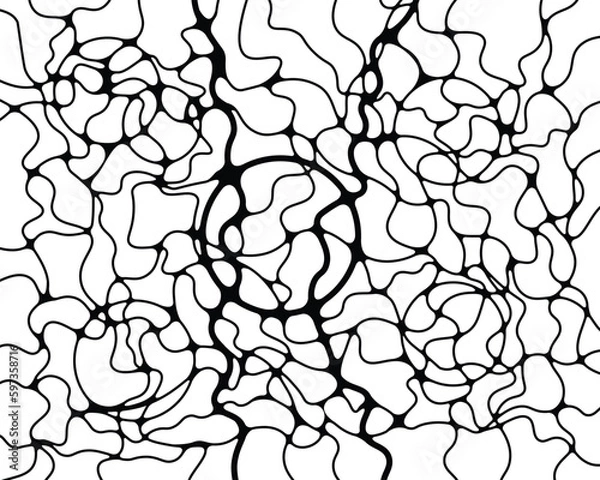 Fototapeta Neuro graphics. Abstract black and white pattern with smooth lines and shapes. Vector illustration