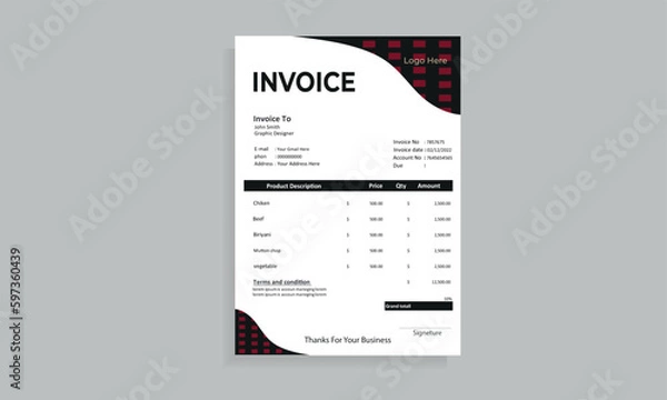 Obraz Invoice minimal design template. Bill form business invoice accounting. Modern and Creative design