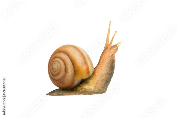 Fototapeta Garden snail isolated on white. snail Achatina on a white background. Big snail closeup. Animal world. Snail on a white Studio background