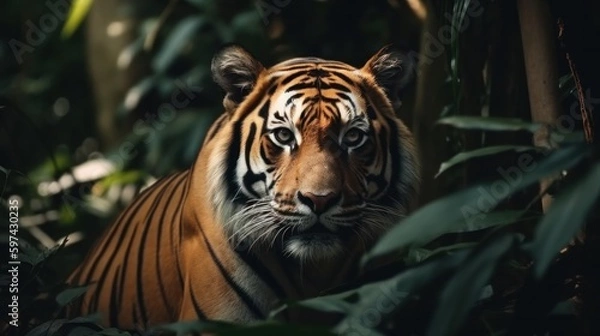 Fototapeta tiger in the tropical forest. Generative AI