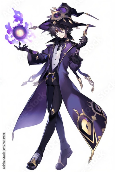 Fototapeta 黒魔術師の男性キャラクターの全身イラスト(AI generated image)
