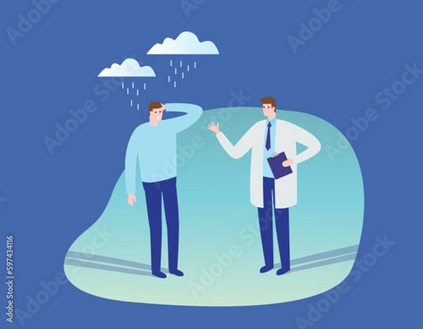 Fototapeta Banner of The doctor explains the drug to the patient. 3d isometric