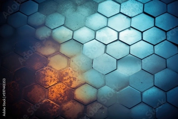 Fototapeta hexagonal pattern in orange and blue colors. Generative AI