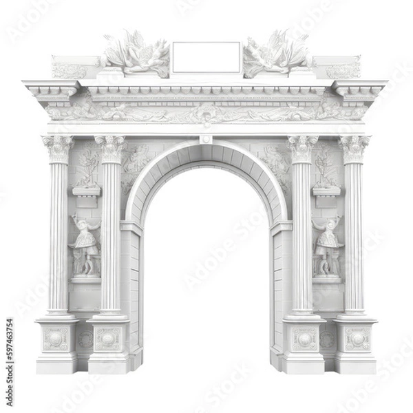 Obraz Stone vintage arch door Elements of the architecture of buildings in the Gothic style on isolated transparent background png. Generative ai