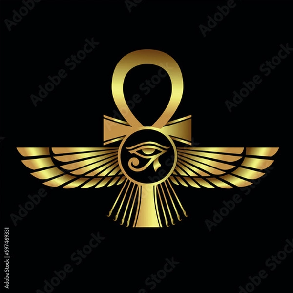 Fototapeta Pharaonic wings and the key to life and the Egyptian Eternal Sun icon logo - vector