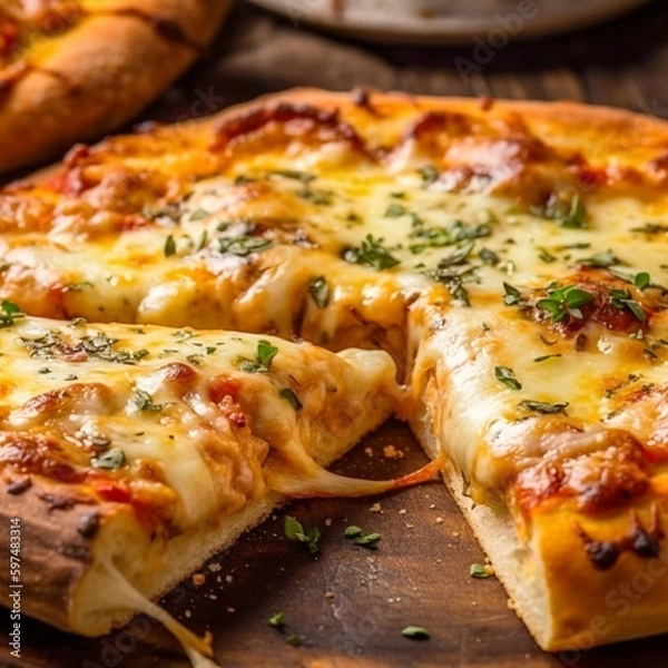 Fototapeta Four Cheese Pizza Close Up. Generative ai