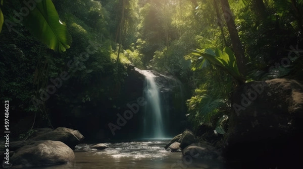 Fototapeta Waterfall in summer. Illustration AI Generative.