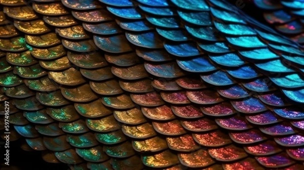 Fototapeta Shimmering scales on fish close-up. AI generated