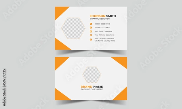Fototapeta Double-Sided Business Card Template Modern Yellow Corporate Creative and Clean Business Card Design Template Name Card Visiting Card Simple Flat Horizontal Vector Illustration