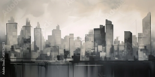 Fototapeta AI Generated. AI Generative. Ink pain pen draw illustration of city urban landscape. Graphic Art