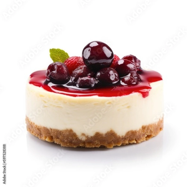 Fototapeta Cheesecake Isolated on White. Generative AI