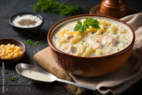 Fototapeta Chicken and Macaroni Soup in a Cup