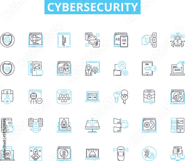Fototapeta Cybersecurity linear icons set. Encryption, Firewall, Malware, Phishing, Hacking, Breach, Cybercrime line vector and concept signs. Authentication,Vulnerability,Identity outline Generative AI