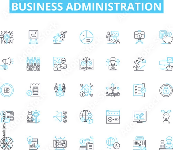 Obraz Business administration linear icons set. Management, Leadership, Strategy, Organization, Coordination, Planning, Efficiency line vector and concept signs. Generative AI