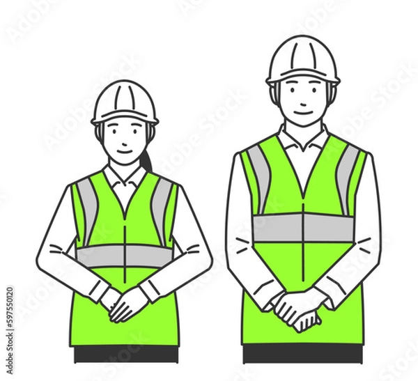 Fototapeta ヘルメットを被った作業着の男女