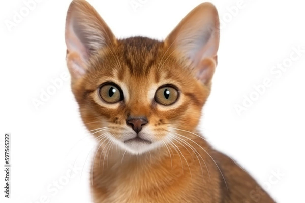 Obraz Abyssinian Kitten On White Background. Generative AI