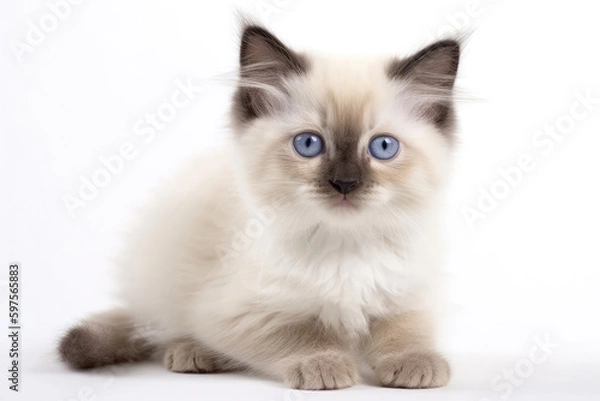 Obraz Birman Kitten On White Background, Full Body. Generative AI