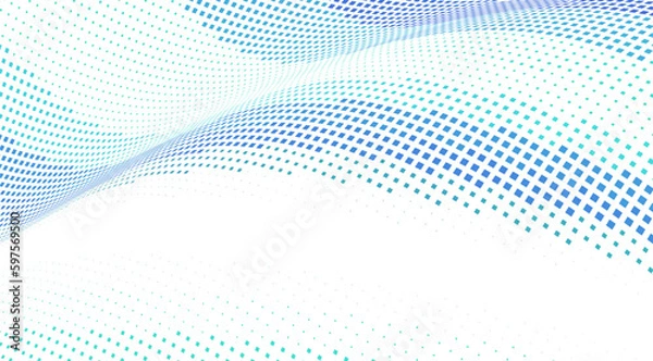 Fototapeta Curved dotted surface with halftone effect by blue and turquoise small squares
