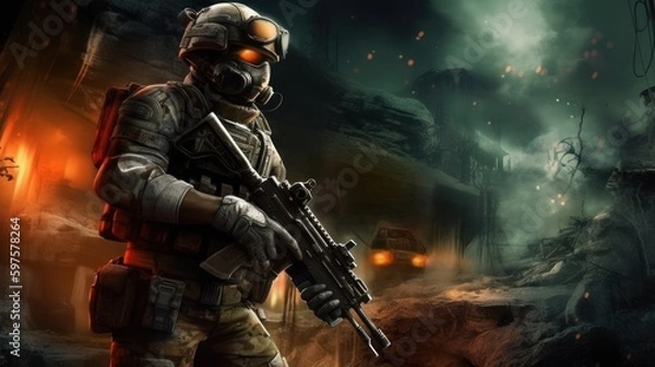 Fototapeta First Person Shooter Game Art FPS Wallpaper Background