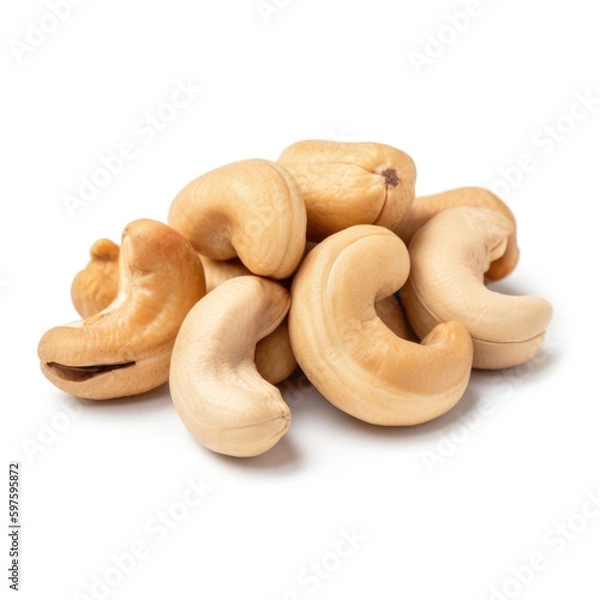 Fototapeta Pile of cashew nuts isolated on white background. Generative AI
