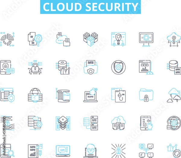 Fototapeta Cloud security linear icons set. Encryption, Compliance, Authentication, Cybersecurity, Firewall, Vulnerability, Audit line vector and concept signs. Access,Encryption keys,IDS/IPS outline