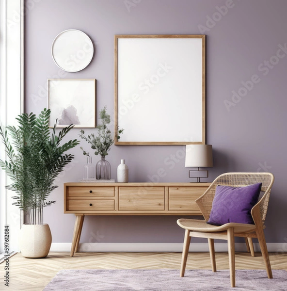Fototapeta living room interior design mock up, minimal and functional apartment design mock up, Generative AI