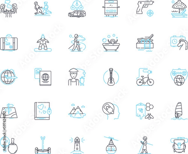 Fototapeta Social Behavior linear icons set. Empathy, Kindness, Compassion, Altruism, Generosity, Cooperation, Respect line vector and concept signs. Tolerance,Inclusion,Equality outline Generative AI
