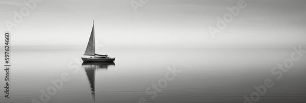 Fototapeta  white image of a lone sailboat on a calm sea. AI generative
