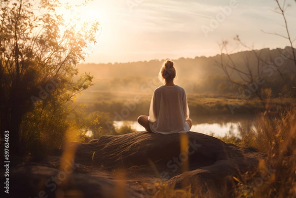 Fototapeta person meditating in nature with an emphasis on tranquility, mindfulness, and relaxation