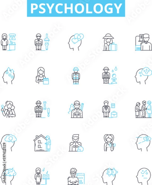 Obraz Psychology vector line icons set. Psychology, Behavior, Mental, Mind, Cognitive, Trauma, Therapy illustration outline concept symbols and signs