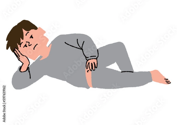 Fototapeta 運動不足でゴロゴロする男性　病気の予兆

