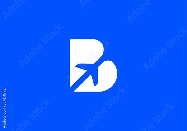 Fototapeta simple monogram logo letter B with the plane symbol in the middle in negative space area
