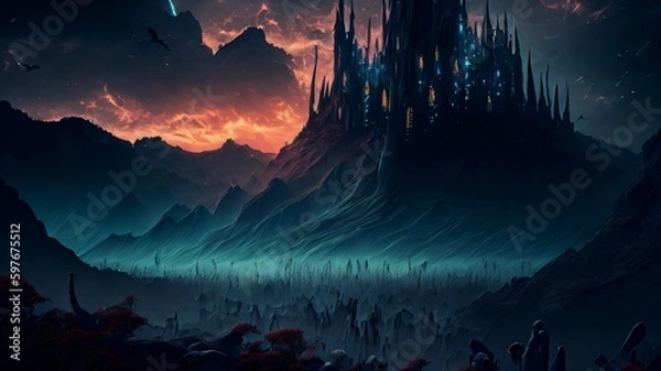 Fototapeta landscape with clouds and moon