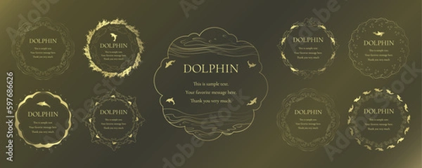 Fototapeta 素材_フレームのセット_イルカをモチーフにした金色の飾り枠。高級感のある夏のイメージ